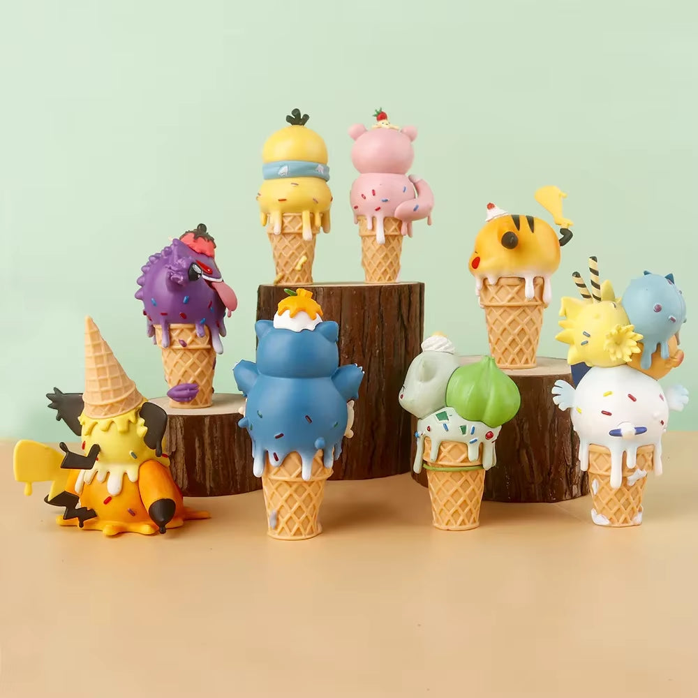 Pokemon Cartoon Ice Cream Pikachu Snorlax Psyduck Gengar Anime Figure Blind Box Toys Tabletop Ornaments